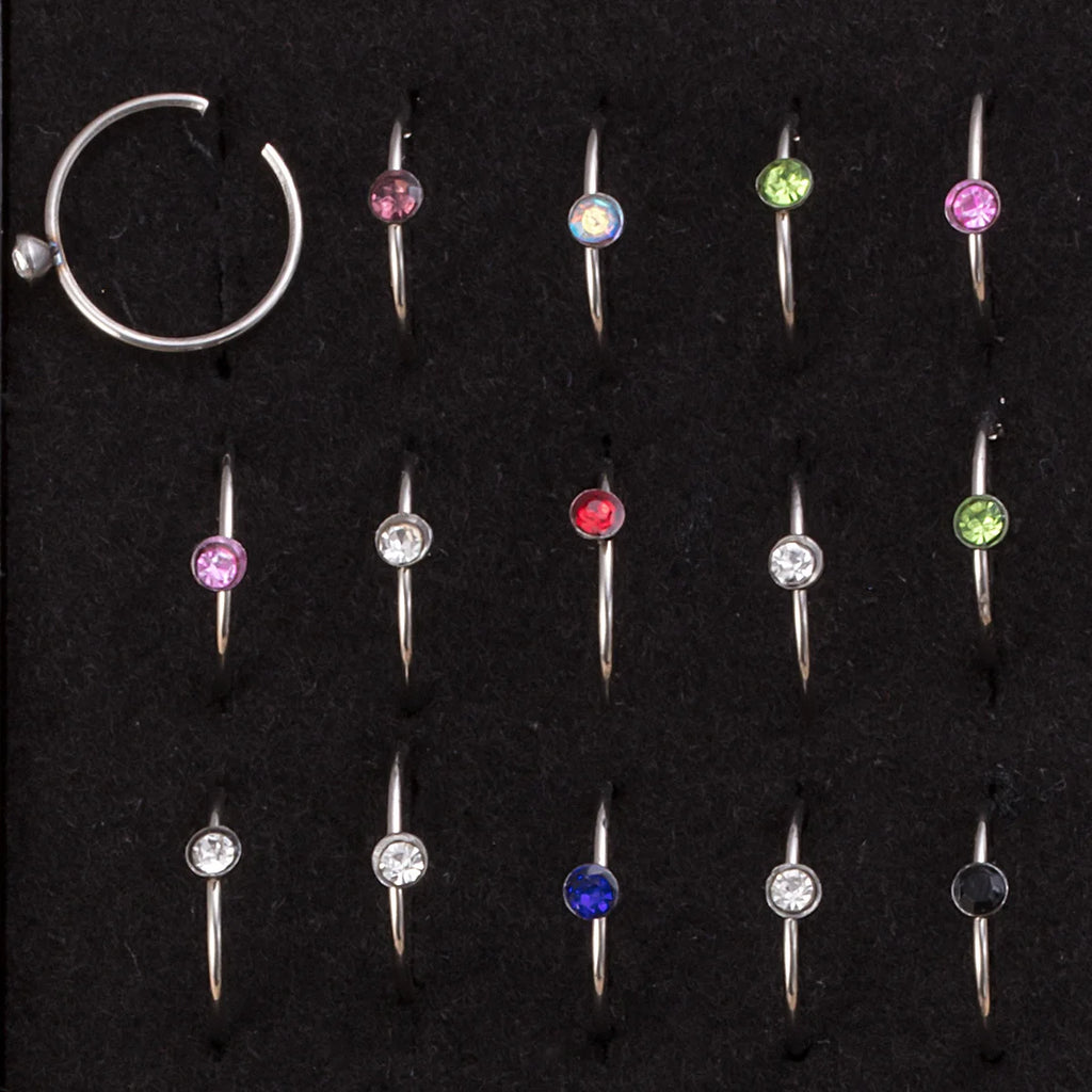 40pcs/Box Rhinestone Nose Rings Stainless Steel Nostril Piercing Jewelry Nose Hoop Ring 8mm Cartilage Tragus Daith Earring Jewel