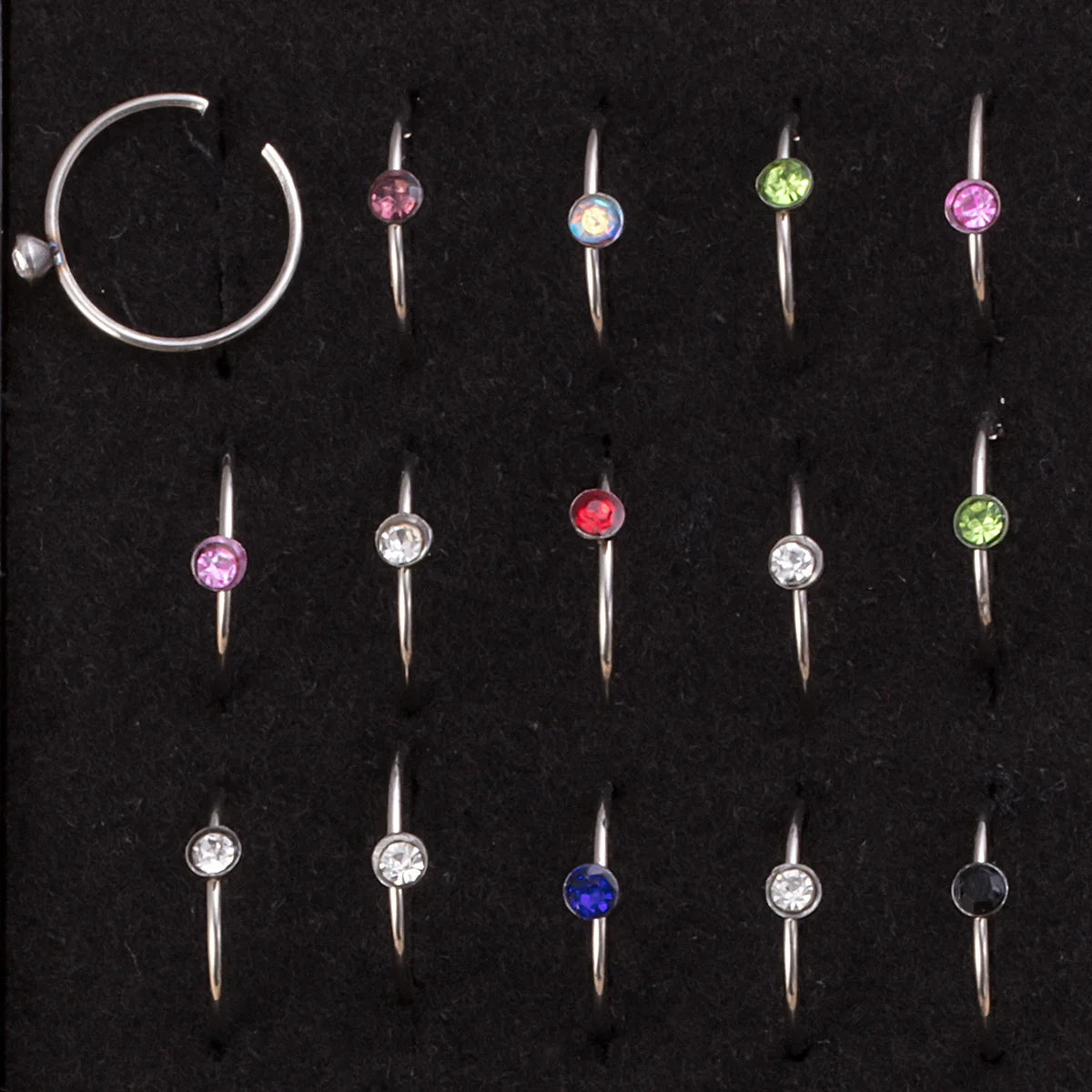 40pcs/Box Rhinestone Nose Rings Stainless Steel Nostril Piercing Jewelry Nose Hoop Ring 8mm Cartilage Tragus Daith Earring Jewel