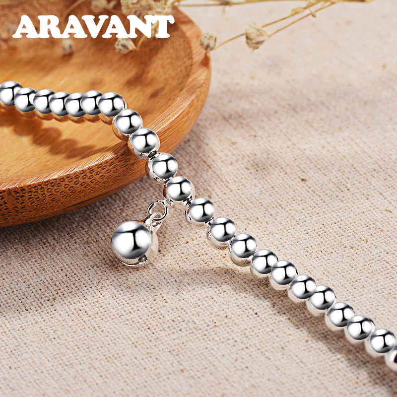 ARAVANT 925 Silver Bell Bead Bracelets Chains For Women Girls Fashion Jewelry Gifts