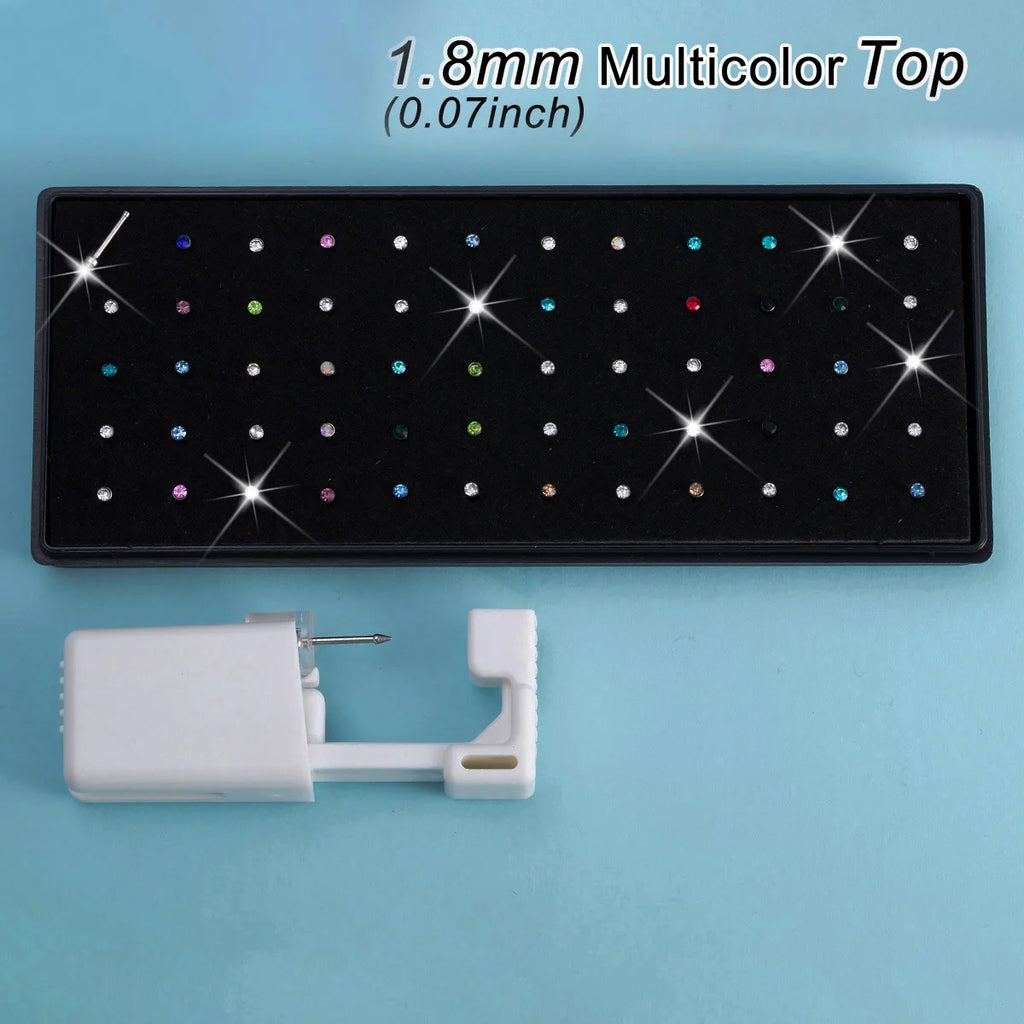 61pcs Nose Piercing Kit Including 1pc Disposable Nose Piercing Gun Machine 60pcs Rhinestone Straight Nose Stud Body Jewelry Tool