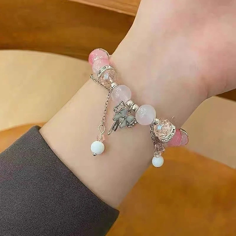 Elegant Beaded Bracelet Bowknot Charm Tassels Wrist Bangle Fashionable Women's Hand Link Chain Trendy Jewelry Gifts
