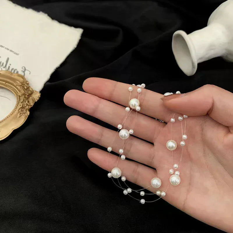 French Style Light Luxury Elegant Niche Design Pearl Multi-layer Pendant Necklace Fashion Women Sweet Jewelry Accessories Gift