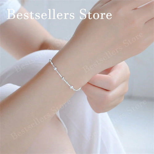 1pc 925 Sterling Silver 8-Inches Beaded Bracelet. Suitable for women, as a charm, wedding jewelry, Christmas gift.