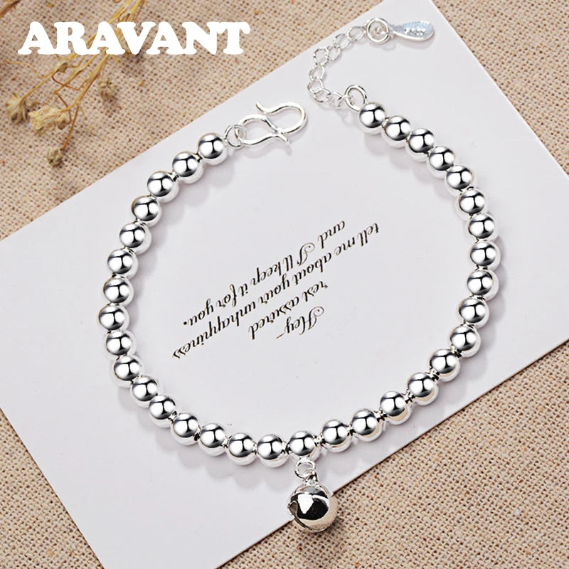 ARAVANT 925 Silver Bell Bead Bracelets Chains For Women Girls Fashion Jewelry Gifts