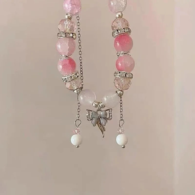 Elegant Beaded Bracelet Bowknot Charm Tassels Wrist Bangle Fashionable Women's Hand Link Chain Trendy Jewelry Gifts