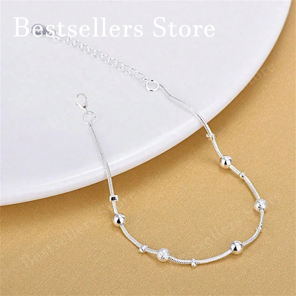 1pc 925 Sterling Silver 8-Inches Beaded Bracelet. Suitable for women, as a charm, wedding jewelry, Christmas gift.