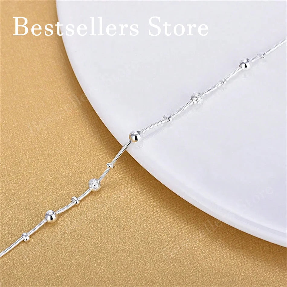1pc 925 Sterling Silver 8-Inches Beaded Bracelet. Suitable for women, as a charm, wedding jewelry, Christmas gift.