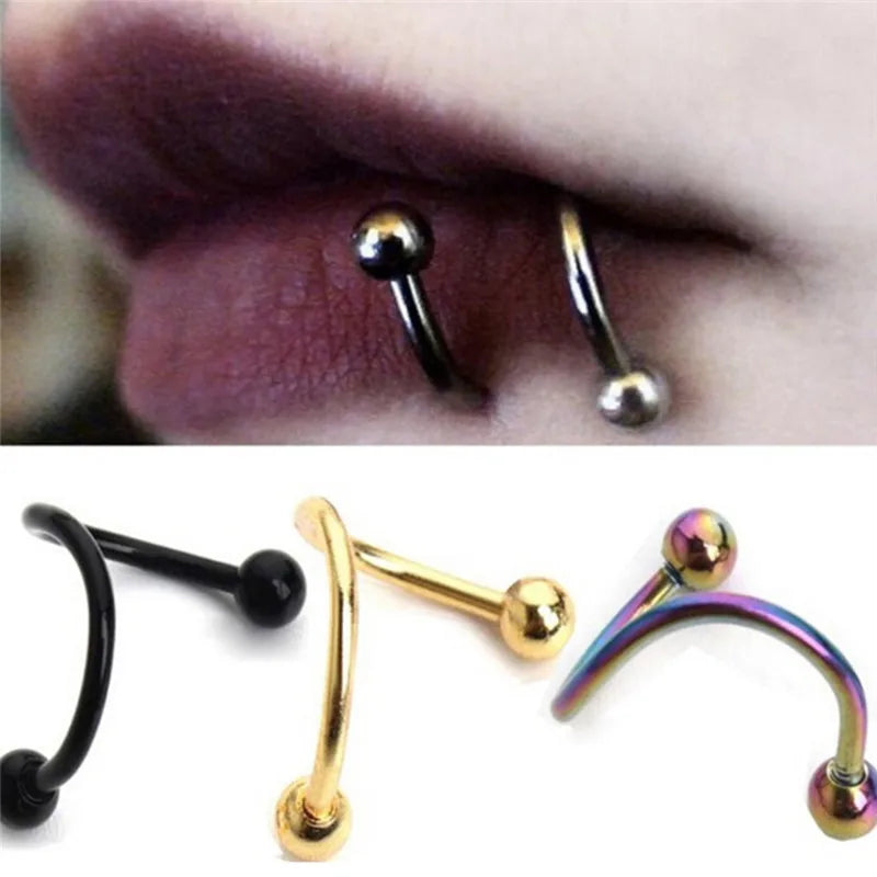 1pc Stainless Steel Tip Cone Ball S-shaped Metal Multifunctional Nose Ring Simple Nose Lip Piercing Jewelry Earrings Cartilage