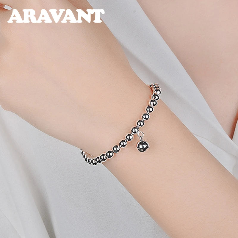 ARAVANT 925 Silver Bell Bead Bracelets Chains For Women Girls Fashion Jewelry Gifts