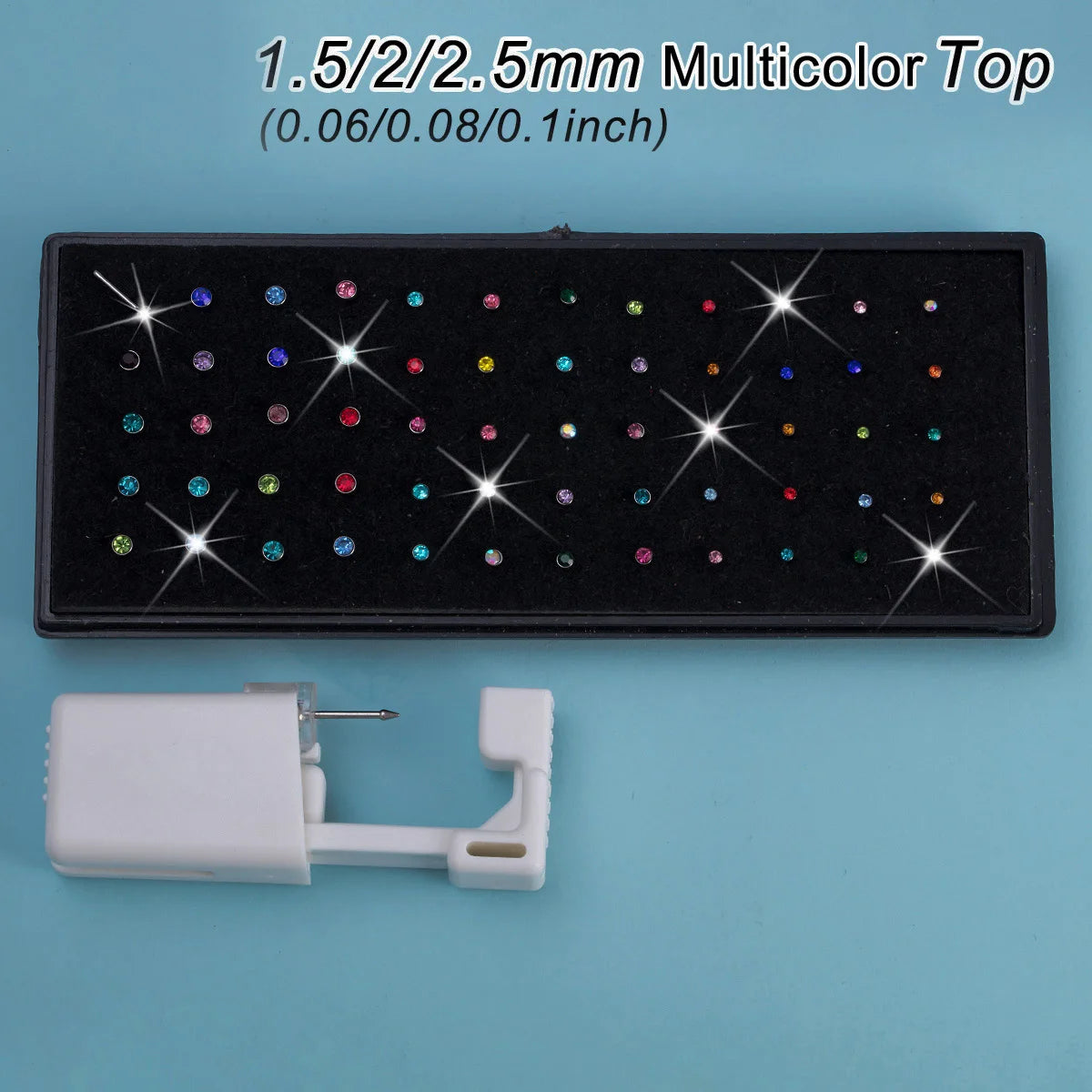 61pcs Nose Piercing Kit Including 1pc Disposable Nose Piercing Gun Machine 60pcs Rhinestone Straight Nose Stud Body Jewelry Tool