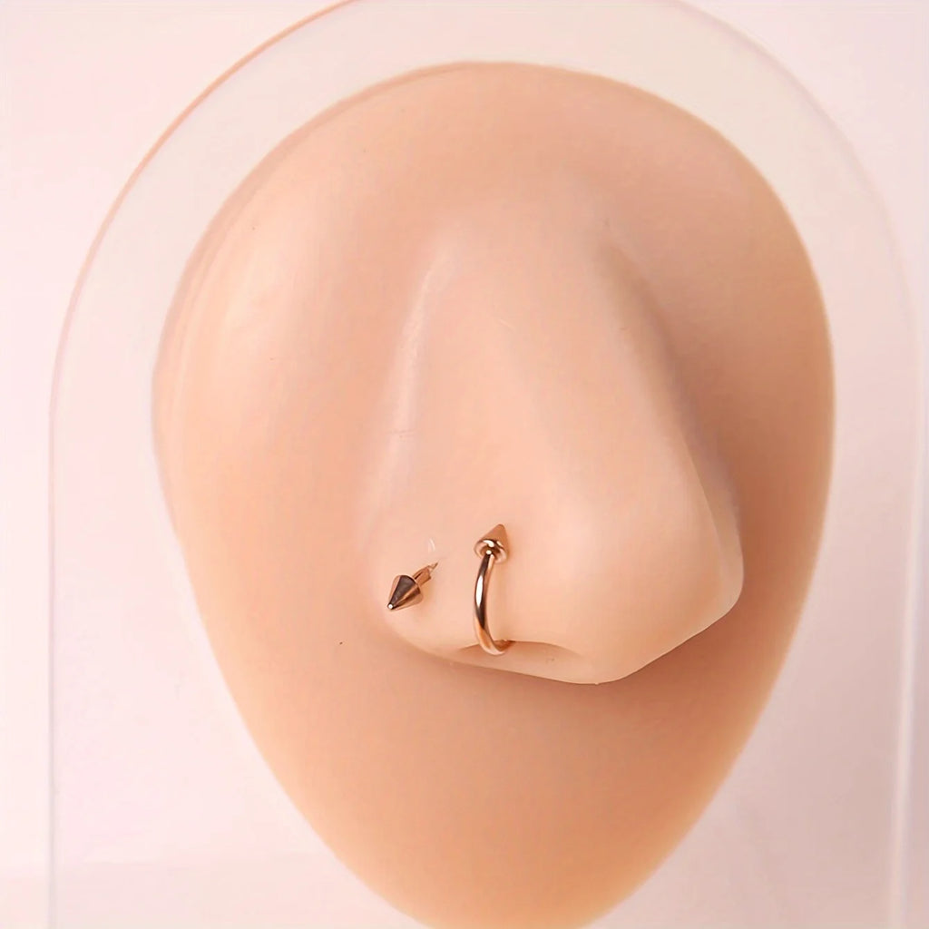 1pc Stainless Steel Tip Cone Ball S-shaped Metal Multifunctional Nose Ring Simple Nose Lip Piercing Jewelry Earrings Cartilage