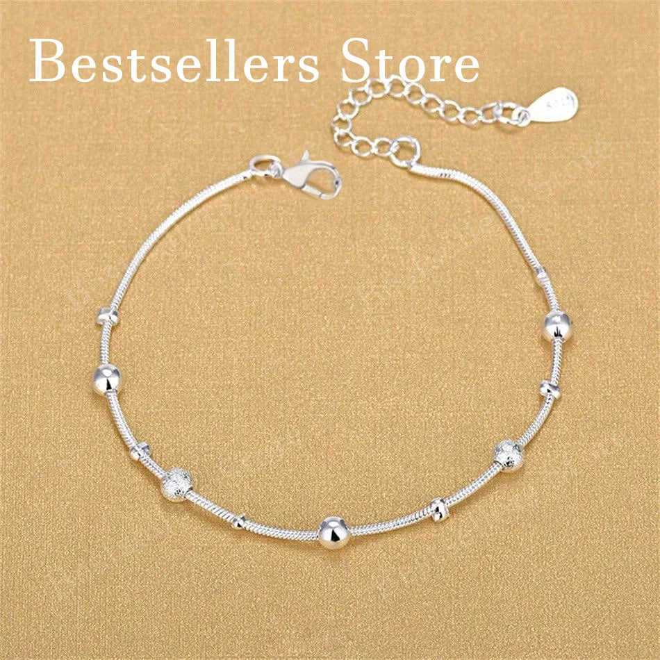 1pc 925 Sterling Silver 8-Inches Beaded Bracelet. Suitable for women, as a charm, wedding jewelry, Christmas gift.