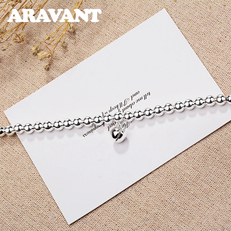 ARAVANT 925 Silver Bell Bead Bracelets Chains For Women Girls Fashion Jewelry Gifts