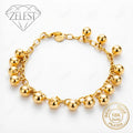 925 Sterling Silver 18K Gold Plated 8-inch Delicate Bright Round Bead Bracelet for Women, Fashionable Party Gift Jewelry