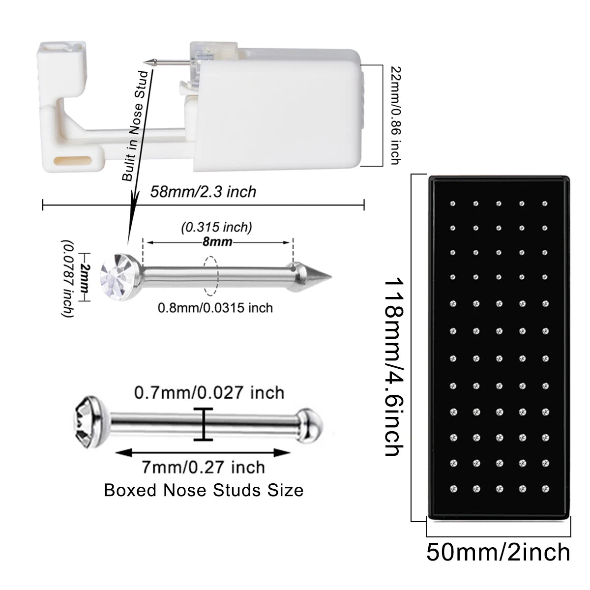 61pcs Nose Piercing Kit Including 1pc Disposable Nose Piercing Gun Machine 60pcs Rhinestone Straight Nose Stud Body Jewelry Tool