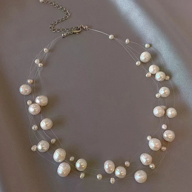 French Style Light Luxury Elegant Niche Design Pearl Multi-layer Pendant Necklace Fashion Women Sweet Jewelry Accessories Gift